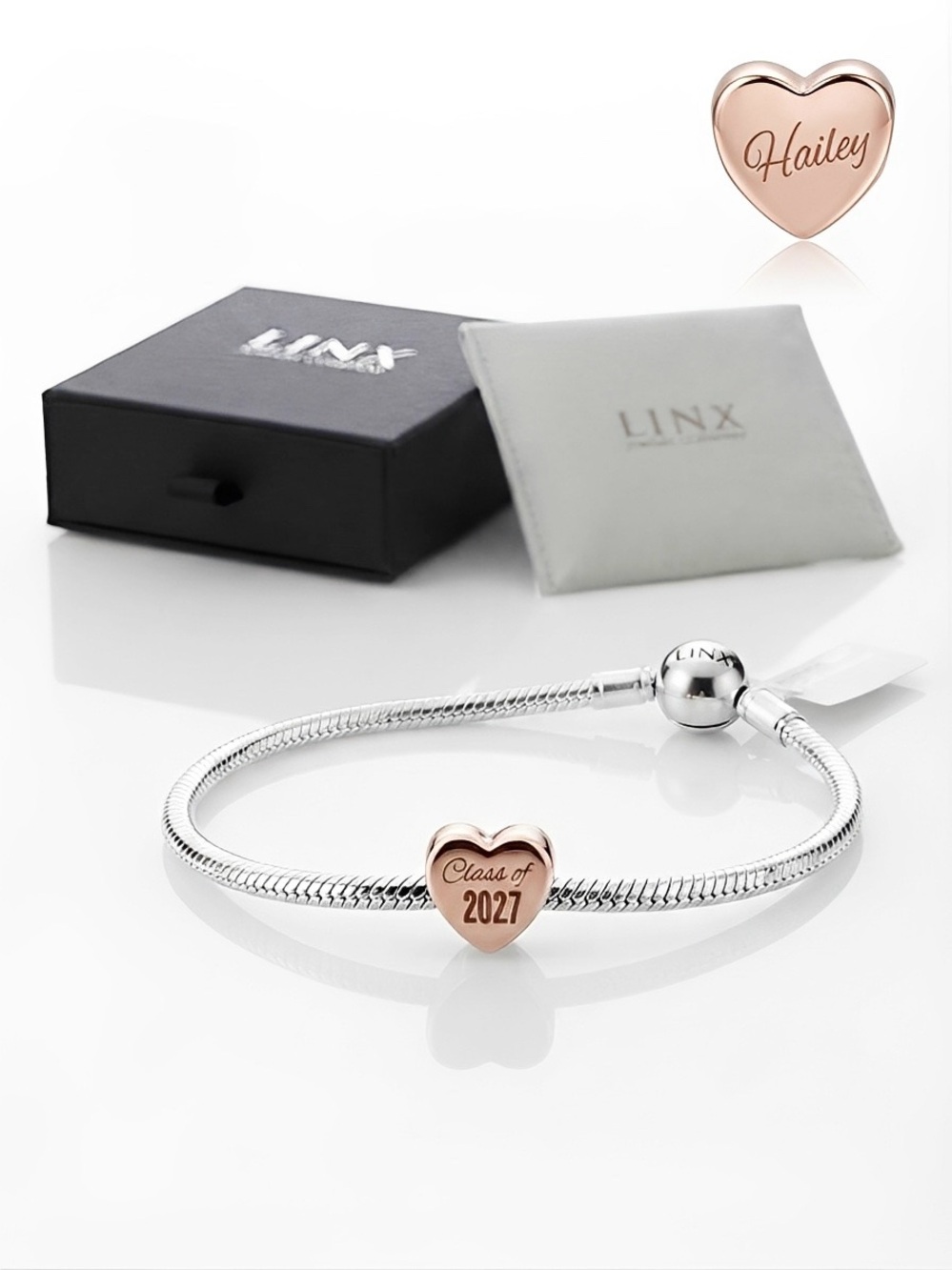 Linx Snake Chain Bracelet with Class of 2027 Graduation Heart Charm